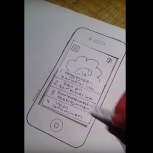 Screenshot from a video of a paper prototype user test for a meditation course mobile application